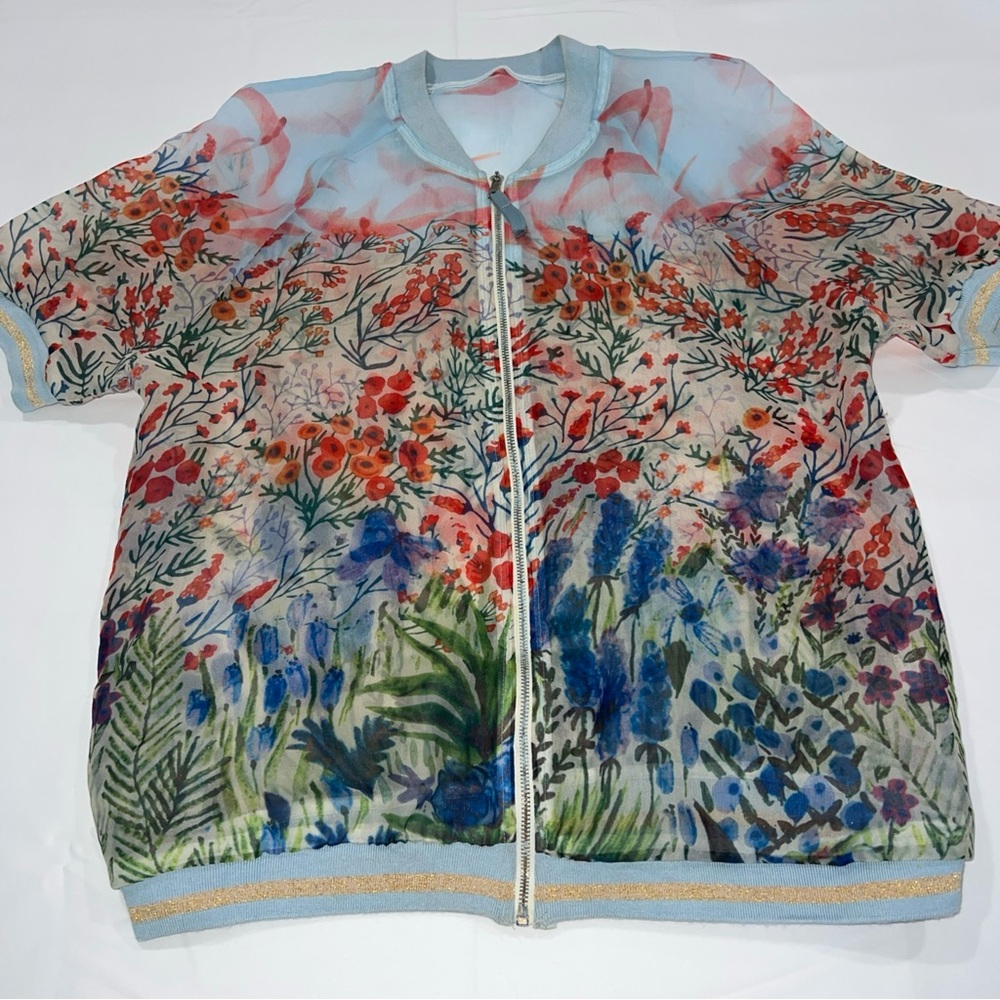 Floral Sheer Bomber Jacket - Multicolor